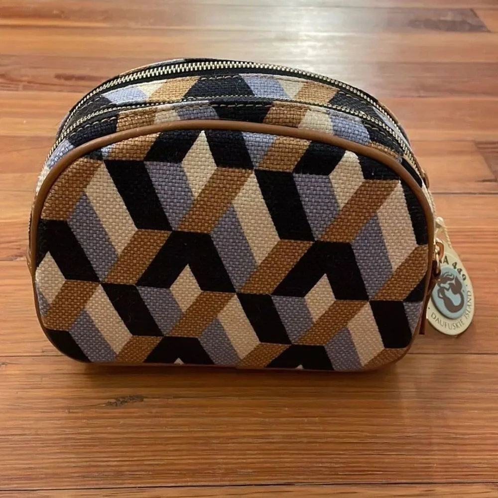 NWT Spartina 449 Linen & Leather Cosmetic Bag